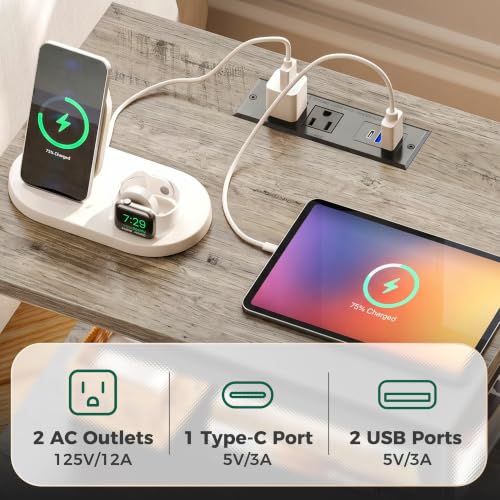 Huuger Night Stand with Charger Station and LED Lights, 2 Drawer Nightstand | Bed Side Table with Open ShelfEnd TableFabric Drawers for Bedroom, Oak - color: Oak, size: 11.8"D x 15.7"W x 23.6"H（2 Drawers）