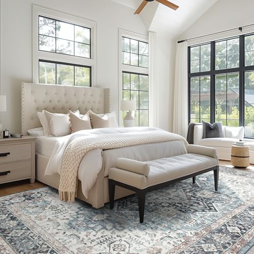 Area Rug 8×10, Large Vintage Boho Rug,Ultra-Soft Low Pile, Washable, Non Slip,Stain Resistant, Printed Carpet for Living Room Bedrooms Playroom Office Kitchen, Blue/Navy - color: Blue/Navy, size: 8' x 10' (Rectangular)