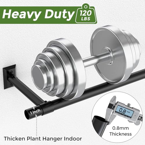 Plant Hanging Rod, 48 Inch Window Plant Hanger for Indoor Plants | Heavy Duty 1 Inch Metal Plant Rod for Window with Square Flange Base, Plant Shelves Wall Planters, Pot Not Included, Black - size: 48 Inch
