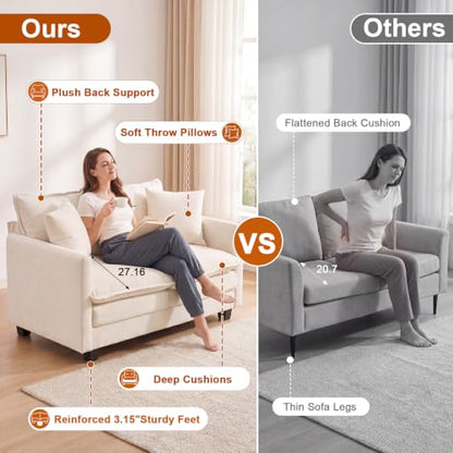 50'' Loveseat Sofa Set, Small Couch Set 2 Piece Cloud Love Seat with 27" Deep Seat Washable Chenille Pillows Couches for Small Spaces Apartment Living Room, Beige - color: Beige, size: 50"+50"