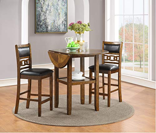 New Classic Furniture Gia 3-Piece Drop Leaf Counter Table Set with 2 Chairs, 42-Inch, Brown - color: Brown, size: Counter Set