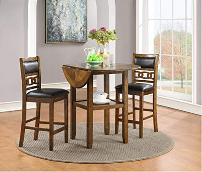 New Classic Furniture Gia 3-Piece Drop Leaf Counter Table Set with 2 Chairs, 42-Inch, Brown - color: Brown, size: Counter Set