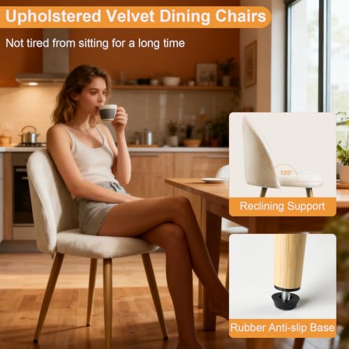 Kitchen Dining Chairs Set of 2, Velvet Upholstered Side Chairs with Wood-Grain Metal Legs, Stylish Modern Kitchen Chairs Accent Chairs for Apartment, Bedroom,Home Bar,Living Space, Beige - color: Beige