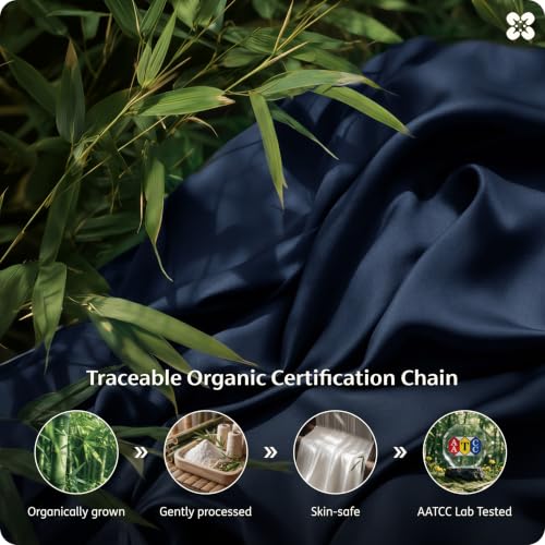 Bedsure PureWoven 100% Organic Bamboo Cooling Duvet Cover Set, King, Navy | Silky, Soft, Luxury, for Hot Sleepers, 300TC, Button Closure, 3 Pieces with 2 Pillow Shams(No Insert), 104" X 90" - color: Navy, size: King