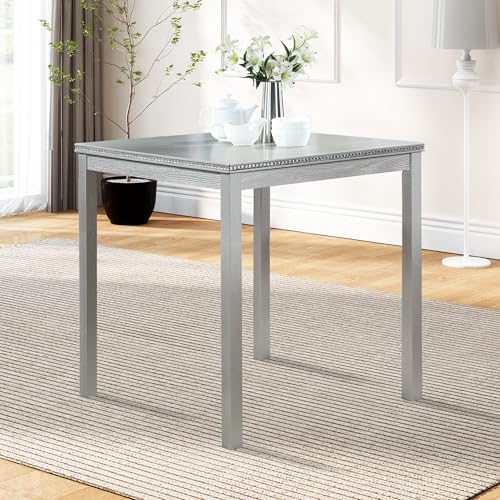 Knocbel Classic Counter Height 2-Person Dining Table for Small Space, Wooden Apartment Condo Pub Bistro Kitchen Dining Furniture (Silver Grey Square 36" H) - color: Silver Grey Square 36"h