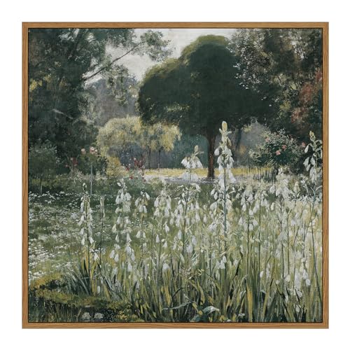 InSimSea Square Framed Canvas Wall Art, Meadow Prints Classical Landscape Floral Flowers Oil Painting, Scenery Home Wall Decor for Living Room, Bedroom, Bathroom, Office 12"x12" - color: Galtonia, size: 12"L x 12"W