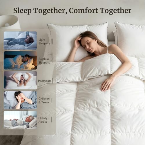 Luxury White Goose Feathers Down Fiber Comforter California King Size | Hotel Collection Duvet Insert 100% Cotton Cover Fabric,All Season Medium Warmth,High Fill Power,8 Corner Tabs - size: California King (104''x 96'')