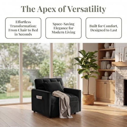 Sleeper Chair with Pull Out Bed, 3 In1 Convertible Couch Bed, Black | Adjustable Backrest,Soft Cushioning,Handy Side Pocket - color: D-black-g4