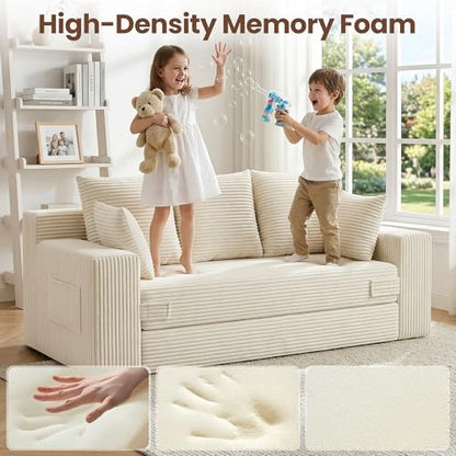 Boneless Couches 70 inch: 3-in-1 Convertible Sofa Bed Futon Couch Bed, Oversized Loveseat Sleeper Sofa with 5 Pillows, Beige Couch for Living Room, Bedroom & Small Space - color: Beige, size: 70 Inch