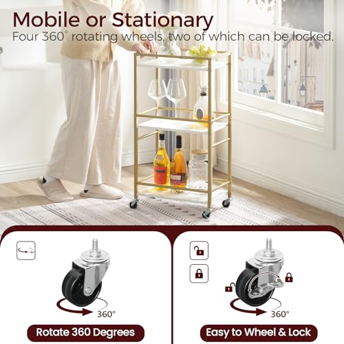 MAHANCRIS Bar Cart for The Home, 3-Tier Drink Cart on Wheels, Home Bar Serving Cart, Mini Bar Cart for Small Space, Rolling Kitchen Carts for Bar, Kitchen, Dining Room, Gold RCJW4001 - style: Modern