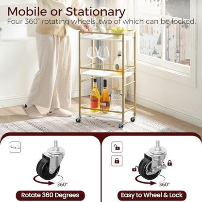 MAHANCRIS Bar Cart for The Home, 3-Tier Drink Cart on Wheels, Home Bar Serving Cart, Mini Bar Cart for Small Space, Rolling Kitchen Carts for Bar, Kitchen, Dining Room, Gold RCJW4001 - style: Modern