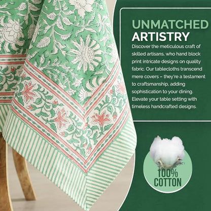 Labhanshi Indian Block Print Table Cloth-Floral Handmade Cotton Rectangle Linen Tablecloth 72x108 Inch|St. Patrick Party Birthday Mother's Day Table Cloth|8 Seater Camping Table Cover|Green Leaf - color: Green Leaf, size: 108" x 72" (Rectangular)