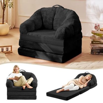 wanan Folding Sofa Bed, 3-in-1 Convertible Boneless Couch with Handle, Floor Lounger & Sleeper Chair for Adults, Comfy Folding Couch Single Sofa for Living Room Bedroom, Black - color: Black