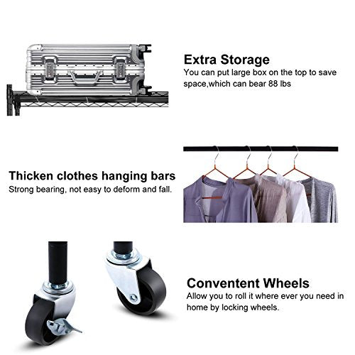 Black Double Rod Garment Rack with Wheels, Clothes Racks Storage for Hanging Clothes Heavy Duty (US STOCK)