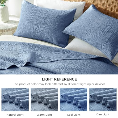 WURUIBO Twin Quilt Set Bluish Grey,Ultrasonic Embossed Bedspread, Lightweight Microfiber Coverlet, Modern Thin Bedding Set for All Season, 2 Piece(1 Quilt,1 Pillow Shams) - color: Bluish Grey, size: Twin(68"x88")