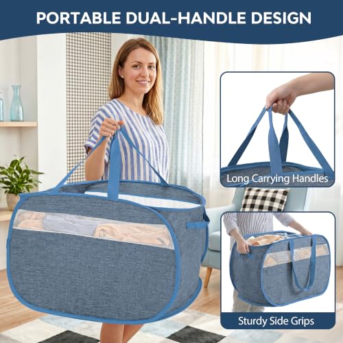100L Collapsible Laundry Baskets, Foldable Dual Handles Laundry Hamper Blue | Lightweight, Easy to Carry, Up and Downstairs, Tear-Proof, Space-saving, for Laundry Room, Bedroom, Bathroom, Travel, Dorm - color: 100L Blue