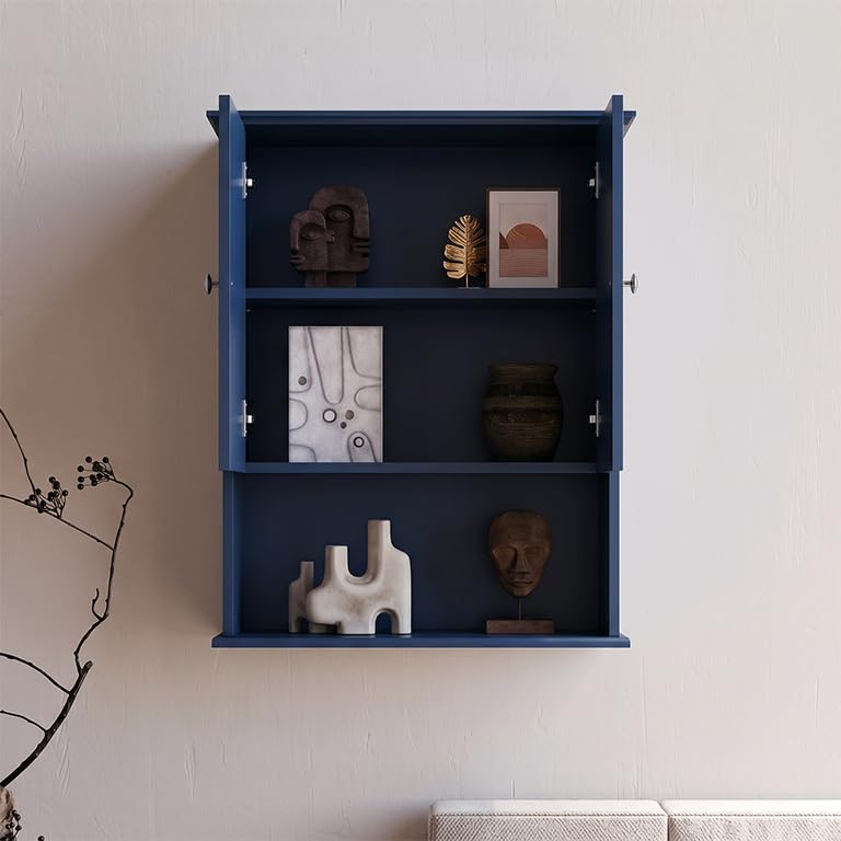 Medicine Cabinet, Over The Toilet Storage Cabinet, 24x30 Inch Wall Mount Bathroom Storage Cabinet with 2 Doors & Adjustable Shelf, Wooden Bathroom Wall Cabinet, Blue - color: Blue