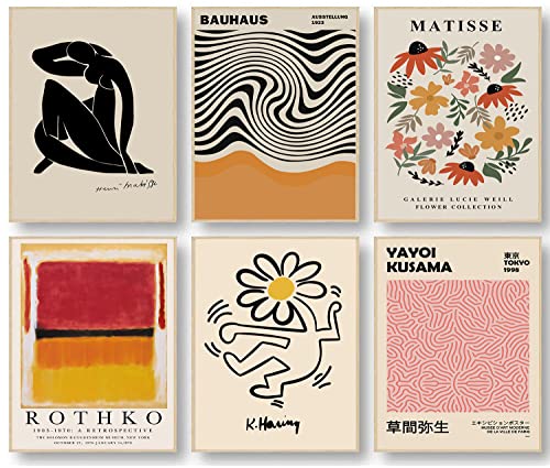 KBKBART Matisse Wall Art Prints Set of 6, Abstract Matisse Wall Art Exhibition Posters Black Beige Yellow Women Body Line Art Flower Market Art Prints, Living Room Wall Decor（8x10inch, Unframed - color: Black,Yellow, size: 8x10 inch