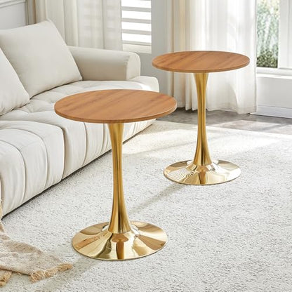 23.6" Round Dining Table, Mid-Century Modern Tulip Table with Thickened Tabletop & Metal Pedestal, Circle Bistro Table for Kitchen, Small Places, Apartments, Cafe - color: Wood Gold, size: 23.6" dining table