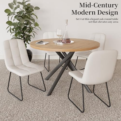 HIPIHOM 45.3 Inch Round Dining Table Set for 4, Mid Century Modern Small Kitchen Coffee Set for Dining Room Kitchen Apartment (Oak Table + 4 U-Shaped White Chairs) - color: Oak Table+4 U-shaped White Chairs