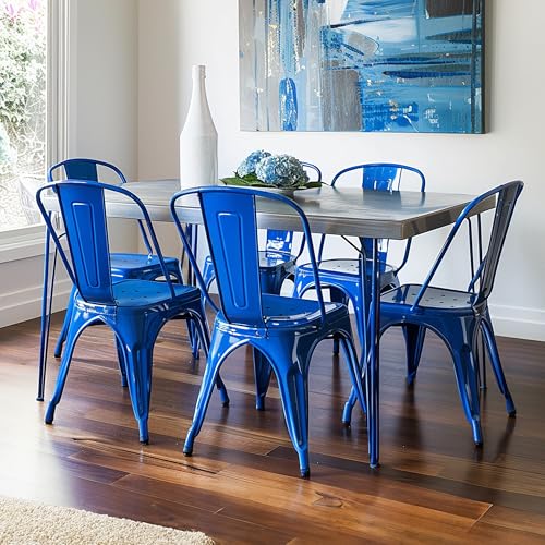 AC Pacific 18 Inch Seat Height Industrial Metal Dining Chairs, Stackable Kitchen or Bar Seat, Durable Modern Design, Versatile Accent Furniture, Set of 4, Blue - color: Blue, size: Set of 4