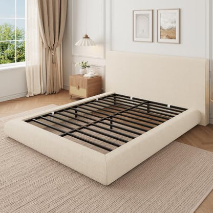Garvee Cloud Bed Frame King Size with Upholstered Headboard | Modern Cloud Platform Bed King, No Box Spring Needed, Easy Assembly, Soft Plush Fabric, Noise-free, Beige - color: Off-white, size: King (U.S. Standard)