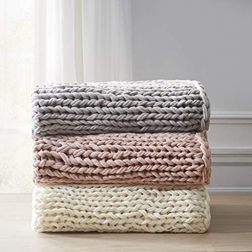 Madison Park Chunky Double Knit All Season Throw Blanket, 50 x 60, Grey | Ultra Soft, Acrylic, Cozy Warmth for Sofa or Bed, Lightweight, Boho, OEKO-TEX Certified - color: Grey