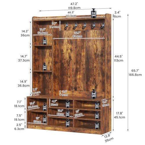 Hall Tree with Storage Bench, 5-in-1 Entryway Bench with Coat Rack, Adjustable Shoe Storage, Hanging Hooks, Shoe Organizer for Entryway,Brown - color: Brown