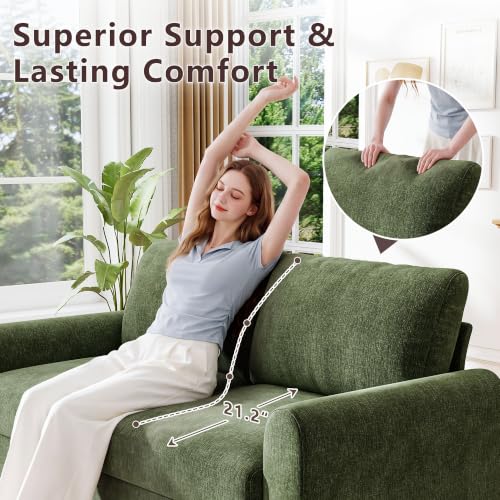 Ihanherry 68" Loveseat Sofa, Small Couch for Small Spaces, Comfy Chenille Sofa with Spring Cushion and Wood Frame, Mid Century Modern Couch, Deep Seat Couch for Living Room Bedroom Office, Green - color: Green