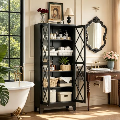 71"H Black Pantry Kitchen Cabinet with Doors,Black Storage Cabinets,Freestanding Pantry Cabinet,Farmhouse Food Storage Cabinets,Tall and Large Pantry Cabinets for Kitchen, Dining Room, Living Room - color: Black, size: 71"H-3