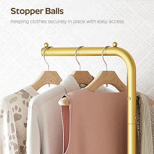 L Shaped Glod Coat Rack, Metal Coat Tree, Modern Clothes Rack with 3 Hooks and Thickened Base, Floor Standing Coat Hanger Stand, for Entryway, Living Room, Cloakroom, Gold and White YM01DWY1