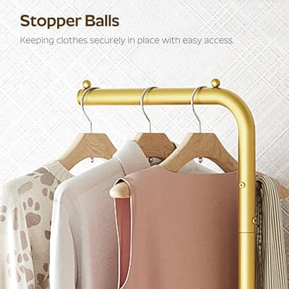 L Shaped Glod Coat Rack, Metal Coat Tree, Modern Clothes Rack with 3 Hooks and Thickened Base, Floor Standing Coat Hanger Stand, for Entryway, Living Room, Cloakroom, Gold and White YM01DWY1