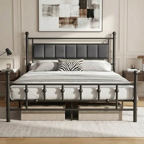 Velvet Upholstered Queen Bed Frame with Headboard | 14-inch Underbed Storage, 13 Metal Slats, 9 Support Legs, Noise-dampening Strips, No Box Spring Needed - size: Queen