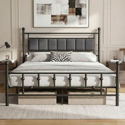 Velvet Upholstered Queen Bed Frame with Headboard | 14-inch Underbed Storage, 13 Metal Slats, 9 Support Legs, Noise-dampening Strips, No Box Spring Needed - size: Queen