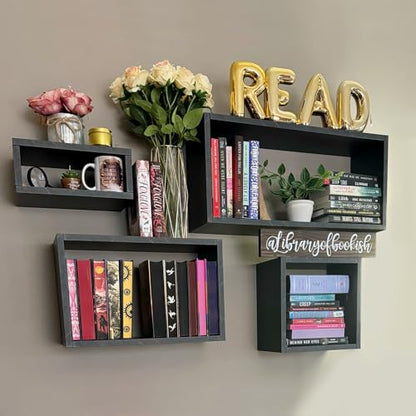 Wall Mount Shelf Set of 4, Floating Cube Shelves for Space Discovery Home and Commercial Use, Large Size Shelves Set, Cloud Atlas/Black Marble - color: Cloud Atlas, size: Set4