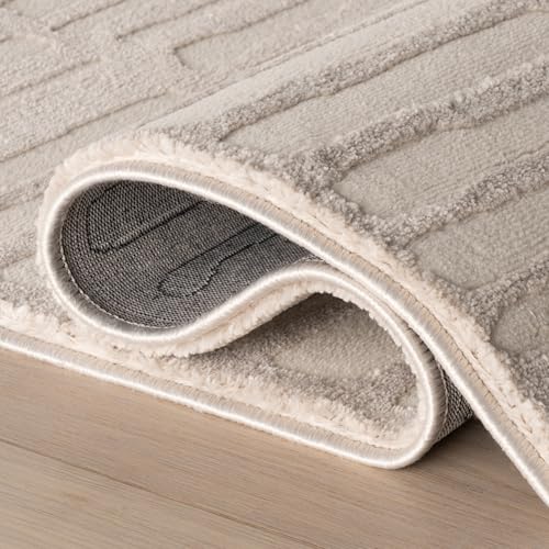 nuLOOM Kailani Cream/Grey Abstract Washable Area Rug, 5' x 8' | Nuloom Kailani Abstract 5' x 8' Machine Washable Area Rug for Living Room Bedroom Dining Room, Cream/Grey - color: Grey, size: 5' x 8' (Rectangular)