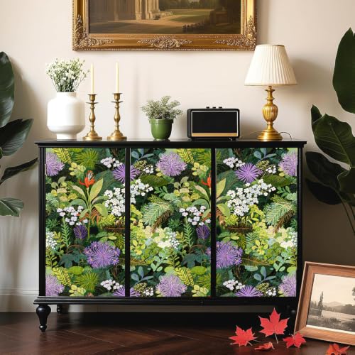 Peel and Stick Wallpaper Floral Renter Friendly Wallpaper | Stick On Removable Boho Leaf Contact Paper Tropical Rainforest Wallpaper for Kitchen Wall Decor,17.5 x 118 in