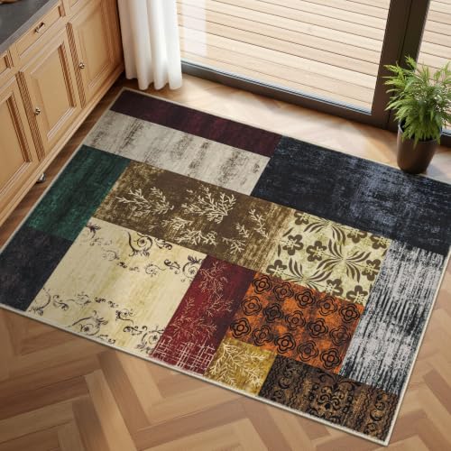 Washable 2x3 Entryway Rug, Non Slip Door Mat for Front Door, Low Profile Indoor Doormat, Stain Resistant Small Area Rug, Modern Geometric Entry Rug for Porch - color: Multi Color, size: 2' x 3' (Rectangular)