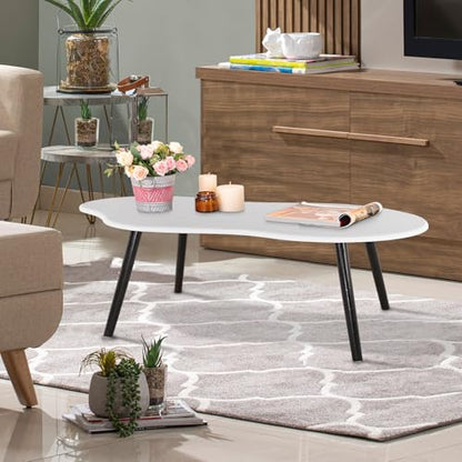 Small Coffee Table Cloud Shaped Irregular Center Table for Living Room Unique White Wood Grain Top Floor Table for Small Space Apartment - color: White