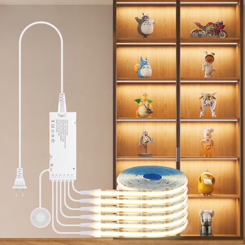 AIMENGTE Cabinet Light 12V COB LED Strip Lights, 6-in-1 Penetrable Touch Dimming, Suitable for Wine Cabinets, Shoe Racks, Display Cabinets, Wardrobes, Kitchen Cabinets, and Showcase Lighting - color: Warm White 3000K, size: 6 X 6.6ft