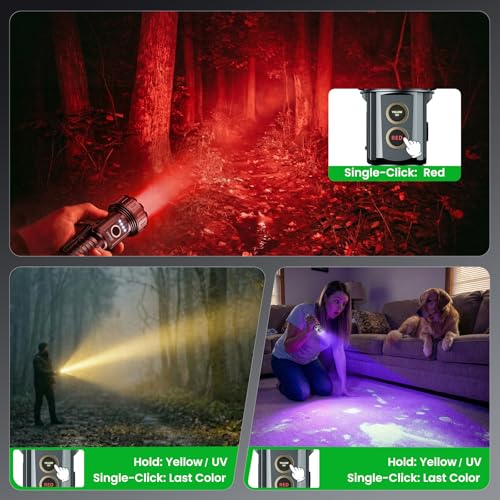 Yemao 2000 Lumen EDC Flashlight Small Rechargeable Flashlight with Memory,Multi-Color Light (Warm Yellow/Red/Green/Blue/UV) with 5 Buttons,Ideal for Home,Outdoor,Emergency Use