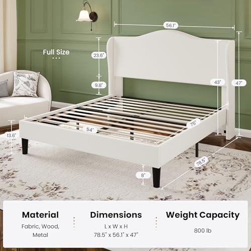 SHA CERLIN Full Size Bed Frame with Curved Wingback Headboard,Soft White | Modern Luxury Design Velvet Platform Bed with Sturdy Wooden Slats,Noise-Free, No Box Spring Needed, Easy Assembly - color: Soft White, size: Full