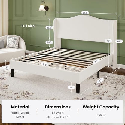 SHA CERLIN Full Size Bed Frame with Curved Wingback Headboard,Soft White | Modern Luxury Design Velvet Platform Bed with Sturdy Wooden Slats,Noise-Free, No Box Spring Needed, Easy Assembly - color: Soft White, size: Full