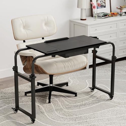 GiftGo Overbed Table with Wheels Rolling Laptop Desk Cart Over Recliner Wheelchair Table Adjustable for Hospital and Home Use Over The Bed Table with Storage Drawer and Cup Holder (Black) - color: Black