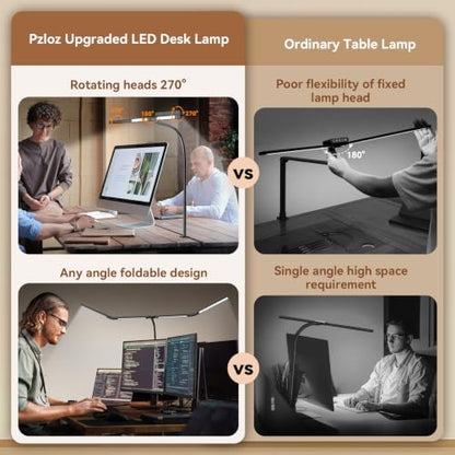Led Desk Lamps for Home Office - Eye Caring Architect Lamp with Clamp, Double Head Computer Monitor Work Desk Light with Remote Control: 24W Flexible Dimmable Desktop Table Lamp - color: Dark Black