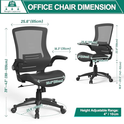 Mordern Height Adujstable Roling Office Desk Coumputer Study Task Chair with Flip Arms for Long Working People - style: High Back