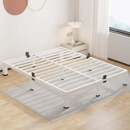 ROIL 10 Inch White Queen Bed Frame Low Profile Rounded Corner | Easy Assembly, Noise Free, 3500LBS Load Capacity, 4 Mattress Baffles, Heavy Duty Steel, No Box Spring Needed, Rubber Pads - size: Queen, style: 10 Inch White