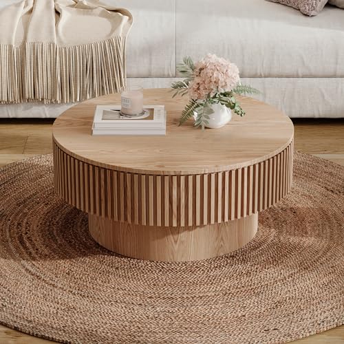 JUSTONE 31.5" Round Coffee Table,Farmhouse Wood Coffee Table with Storage for LivingRoom,Apartment,Office,Natural - color: 31.5'' - Natural-6
