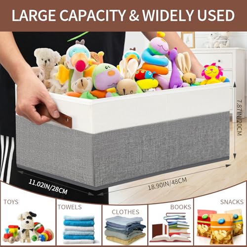 6 Pack Closet Storage Bins, Storage Baskets for Shelves | Linen Closet Organizers and Storage with Leather Handles for Clothes,Towels, Sheets, Jeans, Toys, Books (Grey and White) - style: 6 Pack Grey & White