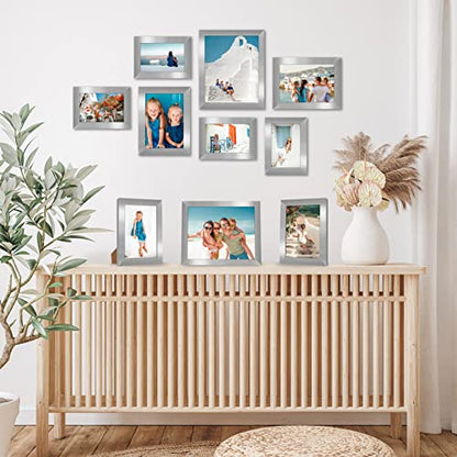 Americanflat Set of 10 Picture Frames with Shatter-Resistant Glass - Gallery Wall Frame Set with Two 8x10, Four 5x7 and Four 4x6 Frames - Signature Collection - Silver | Includes two 8x10, four 5x7 and four 4x6, shatter-resistant glass, hanging hardware i